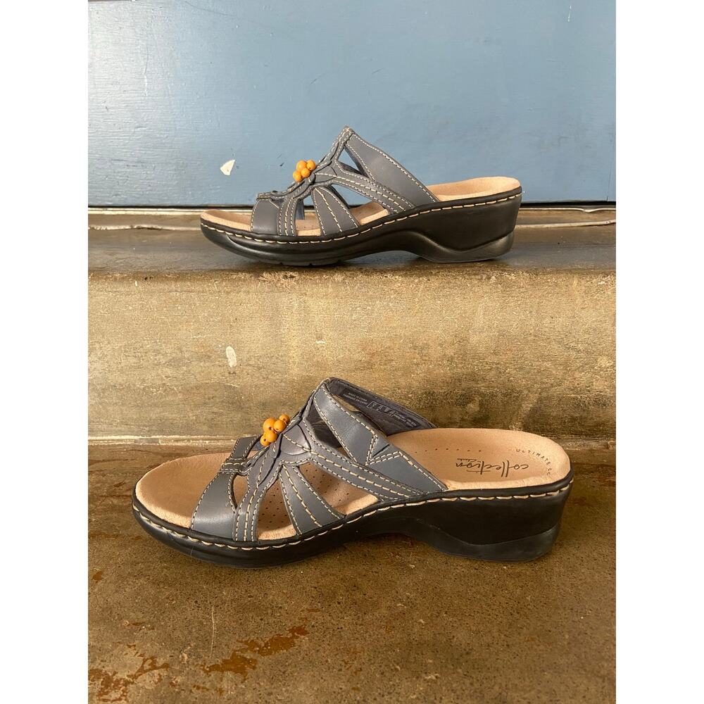 Clarks Lexi Myrtle denim blue slide sandal with bead detail - Picture 3 of 8